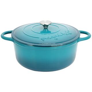 6.35 Quart Enameled Cast Iron Double Handle Dutch Oven Self Basting Lid in Ice Blue