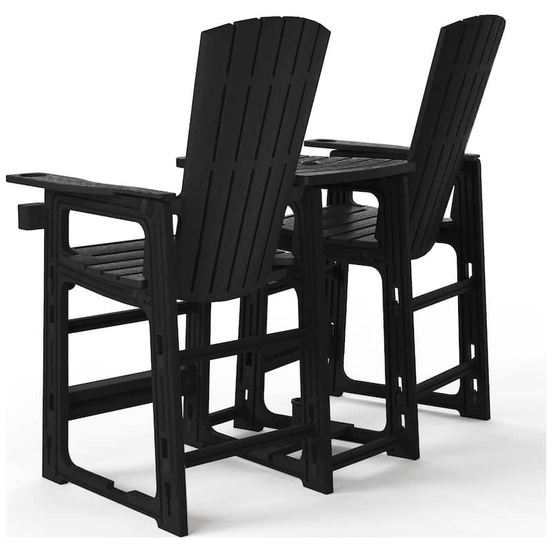 Polytrends Coastline Outdoor Poly Bar Chair Set with Connecting Tray & Cup Holder
