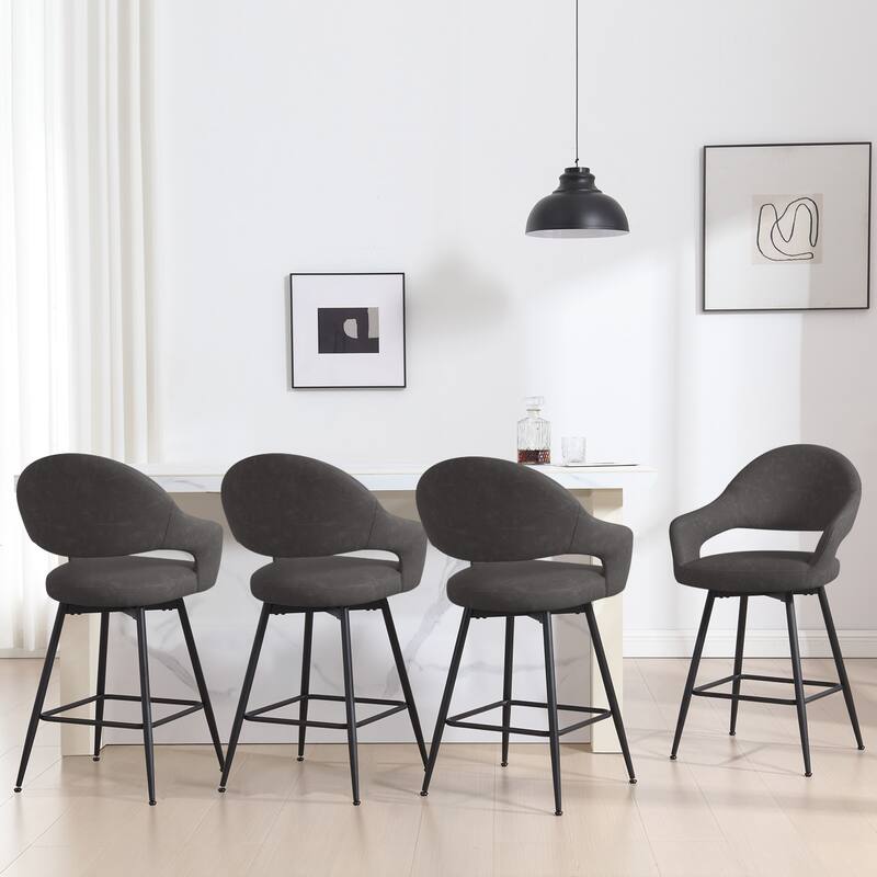 26" Velvet/ Faux Leather Counter Height Swivel Bar Stools Set of 2/4 - 39.2"H x 20.4"W X 22"D