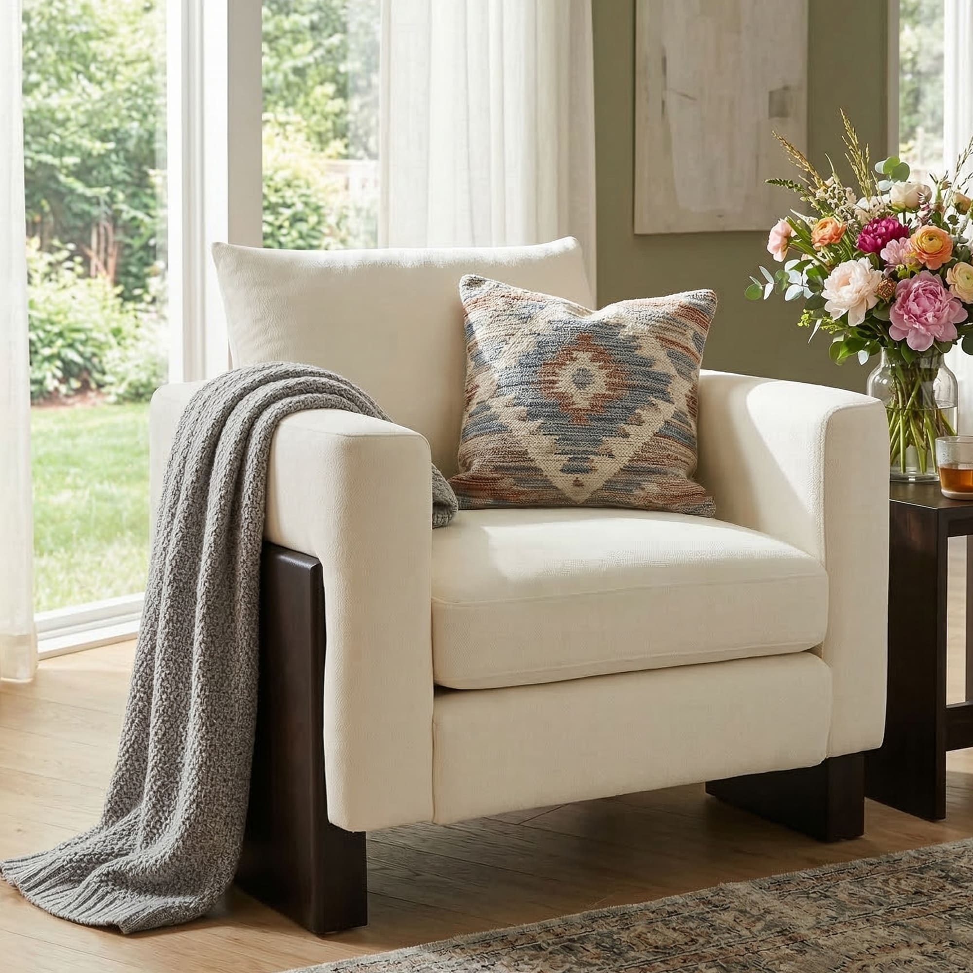 Modern Accent Chair Stylish Club Chair Armchair with Rubberwood Legs