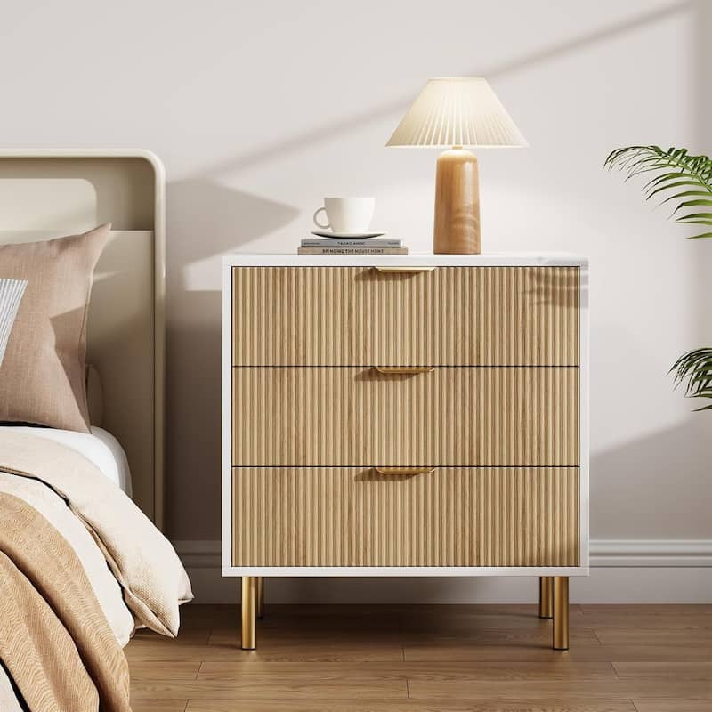 Modern Design 3 Drawer Dresser, Storage Nightstand for Bedroom, Living Room, Closet, Hallway - Khaki