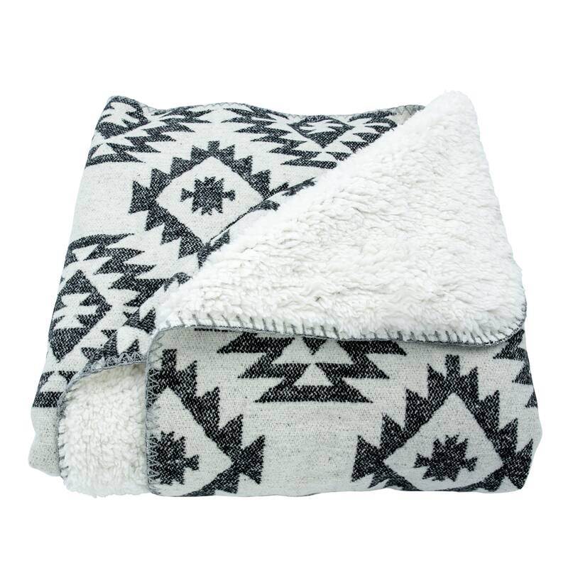 Paseo Road Southwest Aztec Design Throw with Sherpa Backing, 50" x 60"