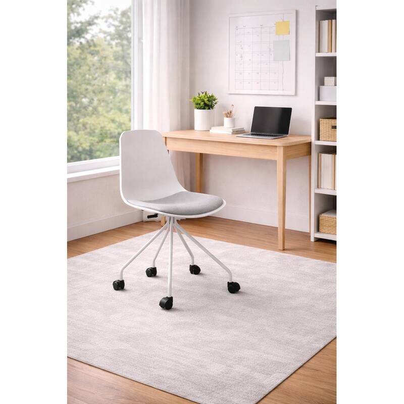 Set of 2 Ergonomic Office Armless Task Chairs with Wheels Plastic Fabric Padded Seat Curved Round Metal Wire Legs for Computer