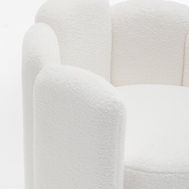 SEYNAR Modern Glam Teddy Fabric Upholstered Round Accent Chair with Flower Shaped Back Design Set of 2