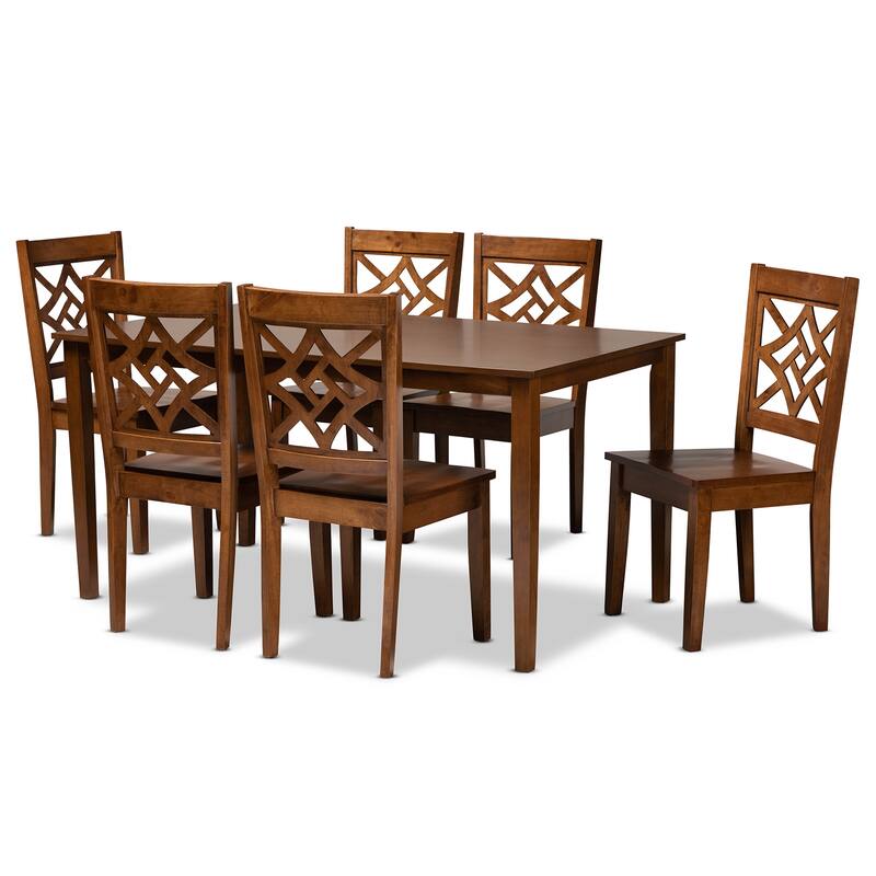 Nicolette Modern and Contemporary Transitional 7-PC Dining Set - Walnut
