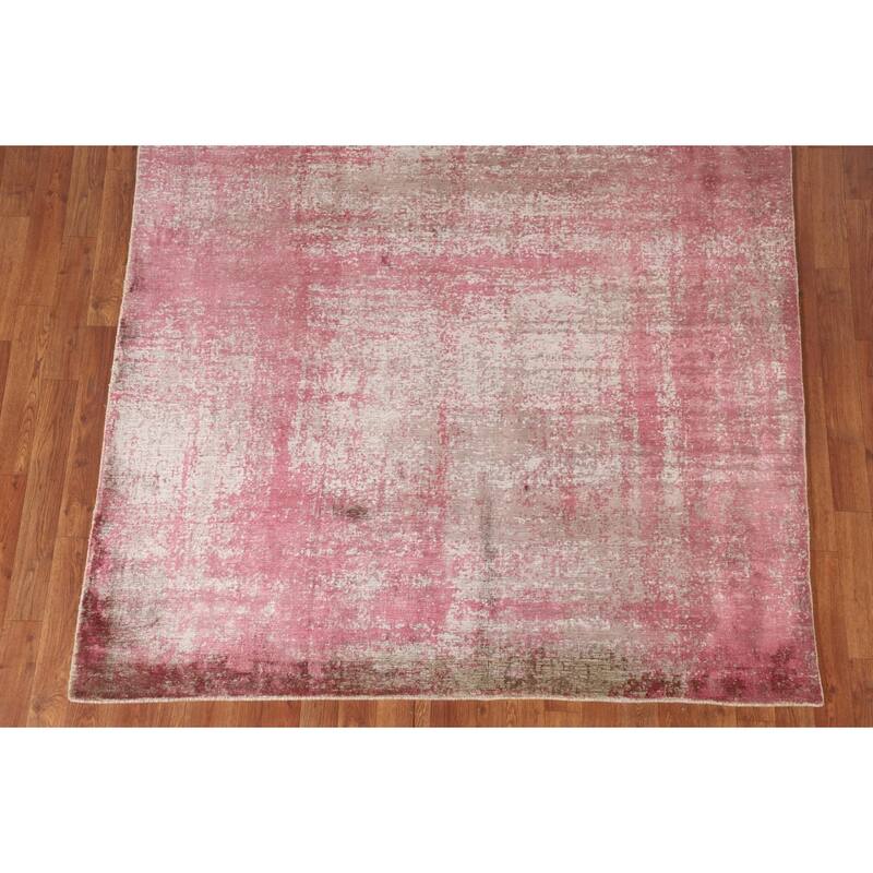 All-Over Pink Abstract Modern Area Rug Handmade Wool Carpet - 5'6" x 8'1"