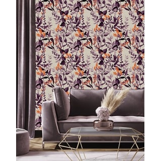 Purple and Orange Botanical Wallpaper - On Sale - Bed Bath & Beyond ...