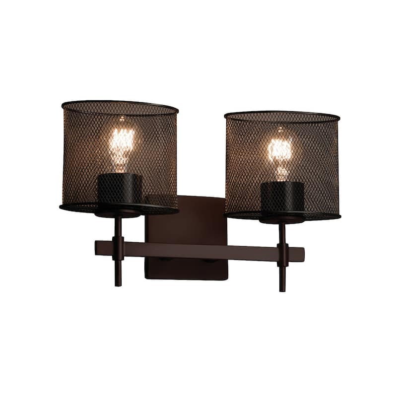 Justice Design Wire Mesh Union 2-light Dark Bronze Bath Bar, Wire Mesh Oval Shade