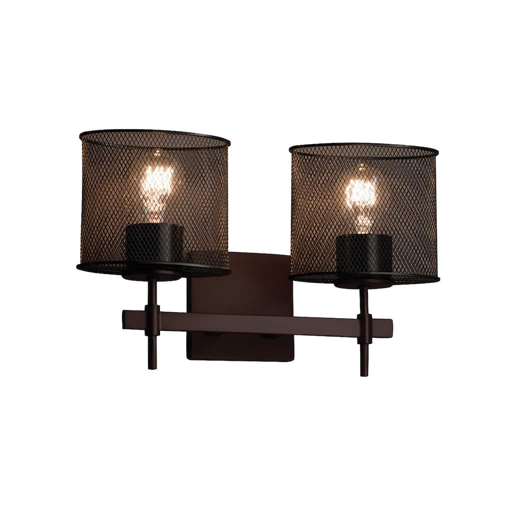 Justice Design Wire Mesh Union 2-light Dark Bronze Bath Bar, Wire Mesh Oval Shade