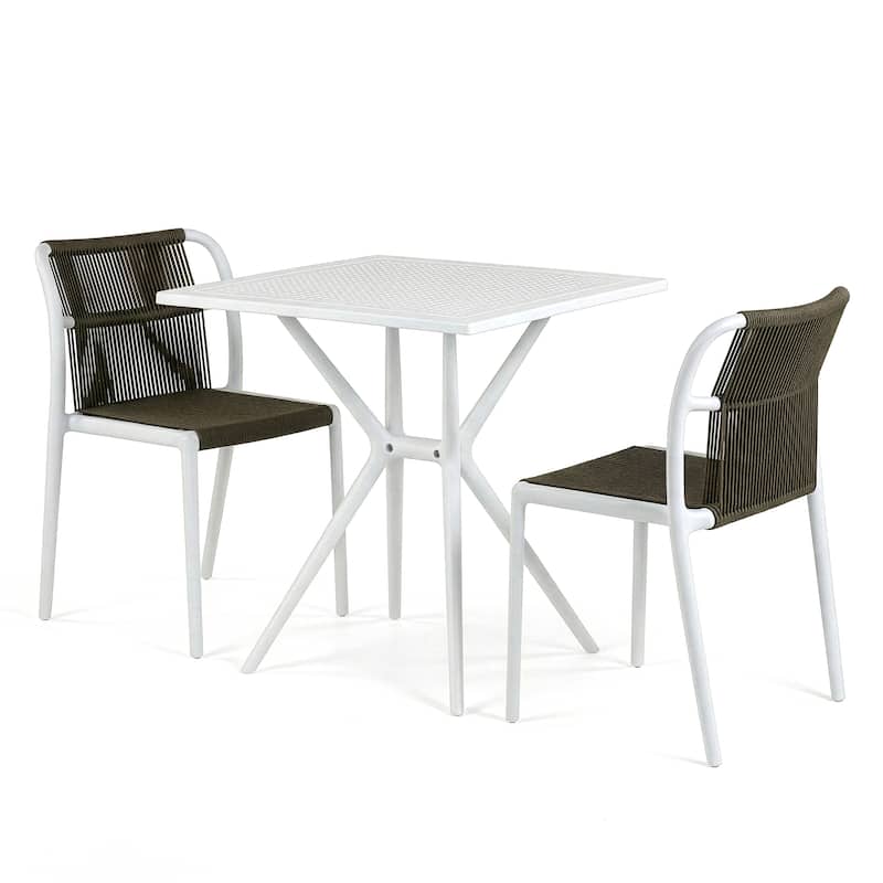 Belden Basma Brown White Outdoor Dining 2 Seats Set