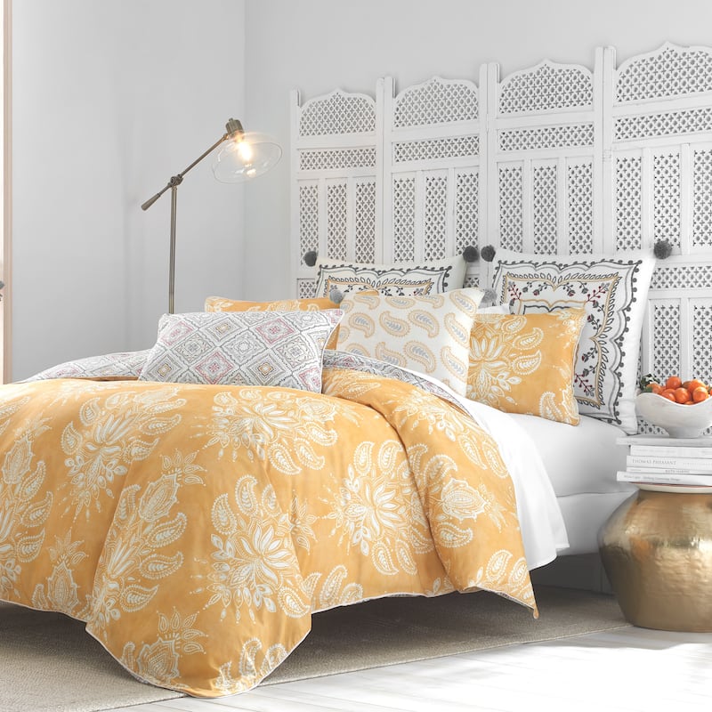 Landour Reversible Percale Cotton Comforter Set Yellow - Heirlooms of India - Full - Queen