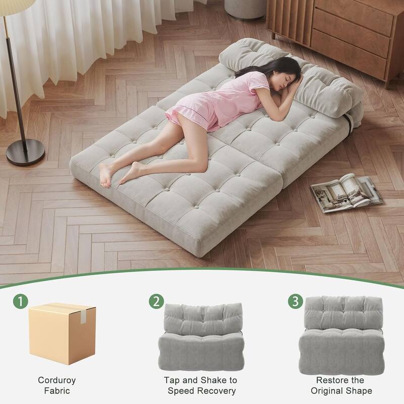 Portable Full Floor Folding Sofa Bed, Convertible Sleeper Chair for Living Room