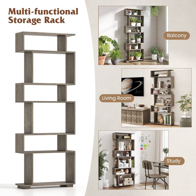 Gymax Set of 2 6-tier Storage Bookshelf w/Anti-toppling Kits