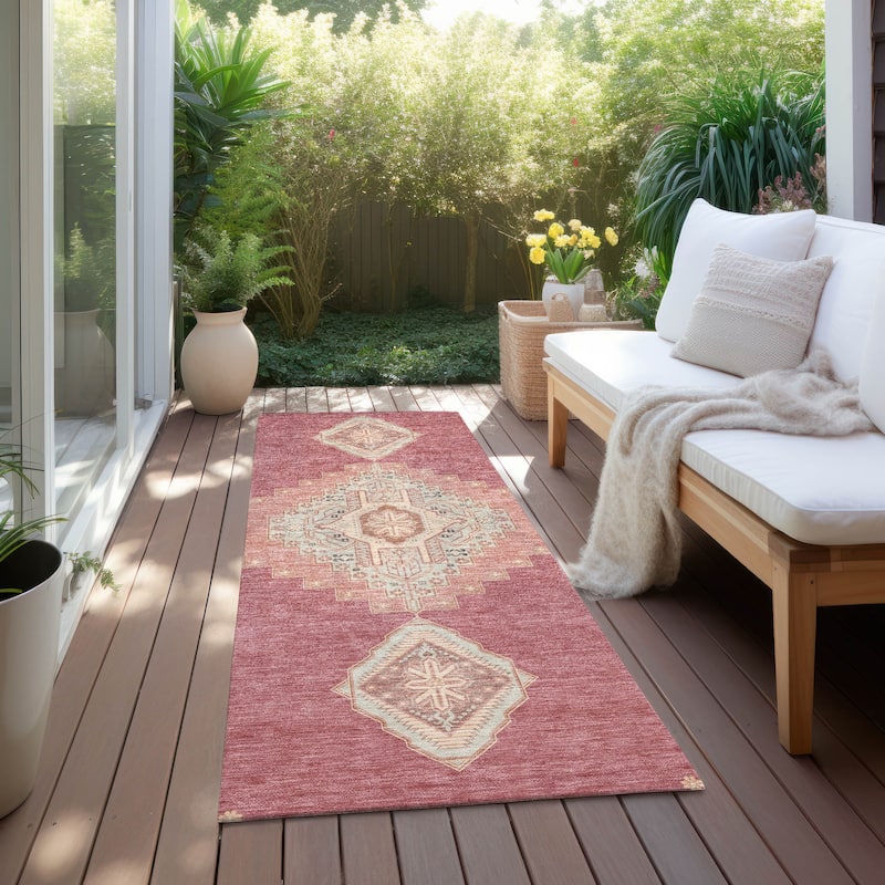 Machine Washable Indoor/ Outdoor Boho Traditional Chantille Rug - Blush - 2'3" x 7'6"