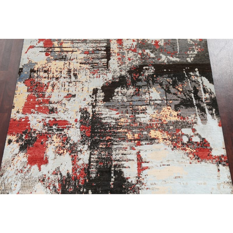 Vegetable Dye Wool/ Silk Modern Abstract Area Rug Hand-knotted Carpet - 6'6" x 9'8"