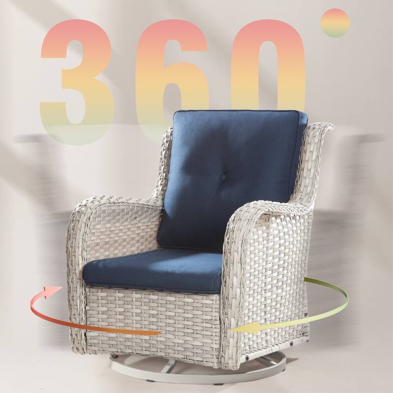 Cozywor 3-Piece Grey Wicker Patio Swivel Outdoor Rocking Chair Set
