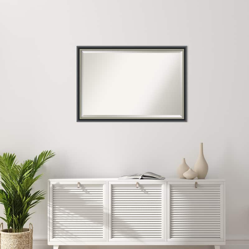 Theo Black Silver Beveled Wood Framed Wall Mirror