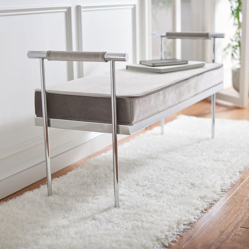SAFAVIEH Pinkey Glam Long Rectangle Cushion Bench with Arms - 48" W x 17.3" L x 24.8" H - 48Wx17Dx25H