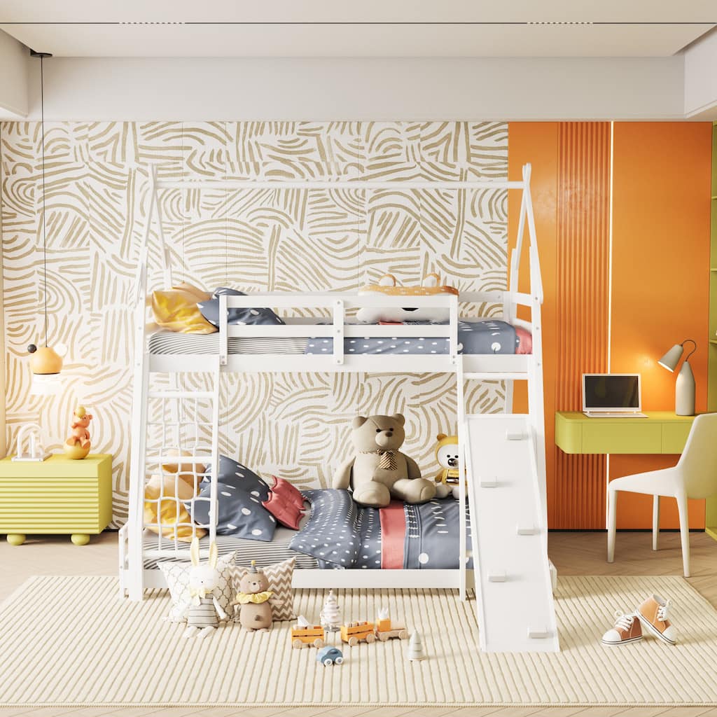 Twin over Queen Bunk Bed with Climbing Ramp