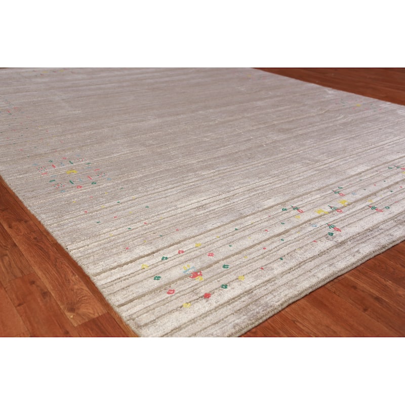 Hand Knotted Oriental 100% Wool Carpet Tribal Tribal Beige & Ivories Gabbeh Area Rug - 9' 11'' X 7' 10''