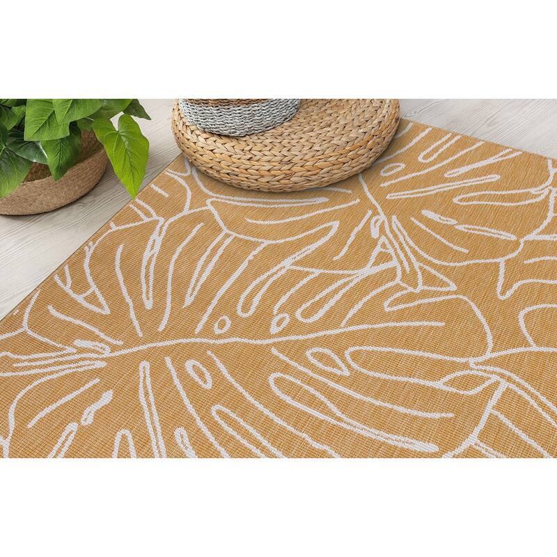 World Rug Gallery Contemporary Tropical Leaves Indoor/Outdoor Area Rug