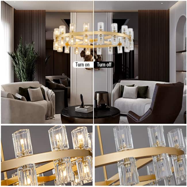 KAYLA Wagon Wheel Chandelier With Crystal Shade