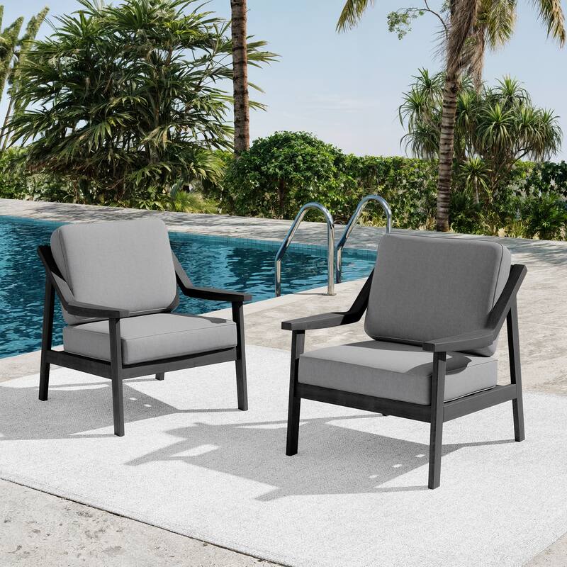 Outdoor Patio Club Chair Arm Lounge Cushion Chair (Set of 2) - BlackFrame-Grey