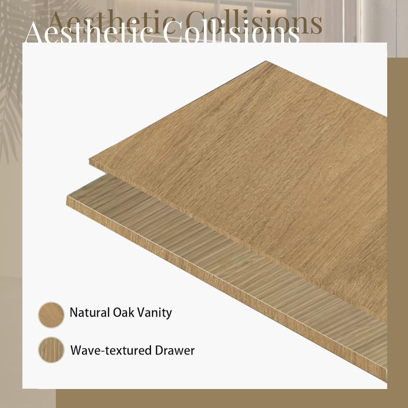 24"/30"/36"/42" Floating Bathroom Vanity Combo with Solid Surface Basin, Natural Oak Storage Cabinet, Modern Design