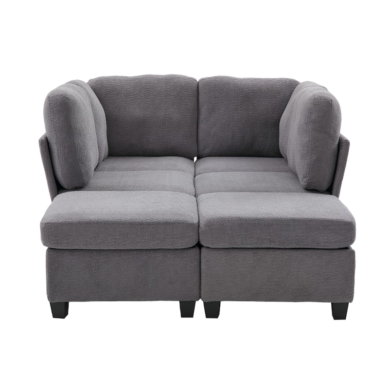 Modular Sleeper Sofa Bed U-shaped Sectional Couches with Hidden Storage Seat and Ottomans, Freely Combinable Chaise Lounge Sofa