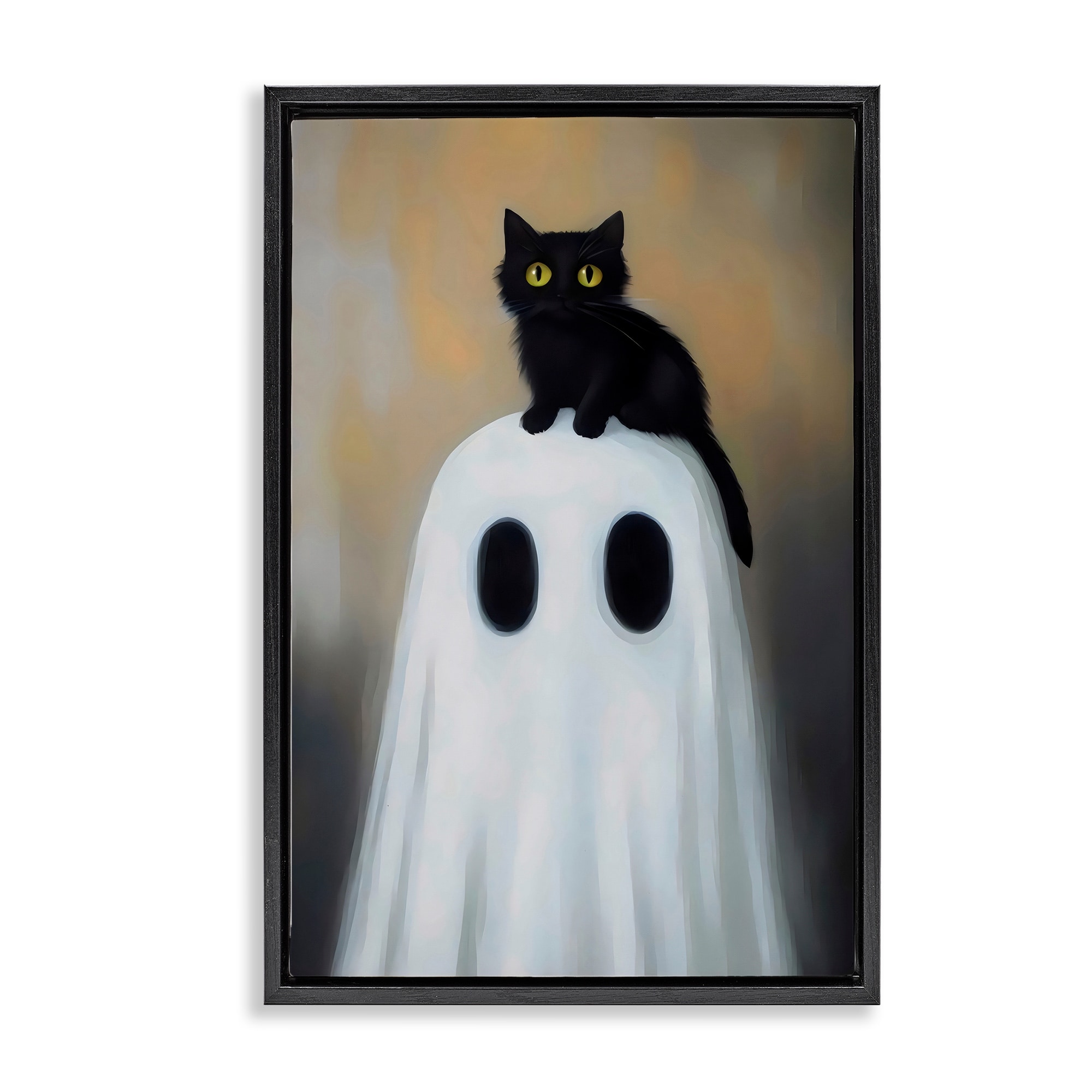 Stupell Ghost And Kitten Perched Framed Floater Canvas Wall Art Design By Arlington Prints