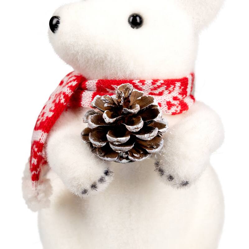 Sitting Squirrel with Snowflake Scarf Christmas Figure - 10.5" - White and Red