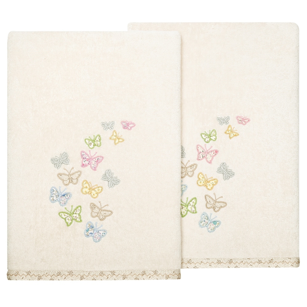 Authentic Hotel and Spa 100% Turkish Cotton Mariposa 2PC Embellished Bath Towel Set