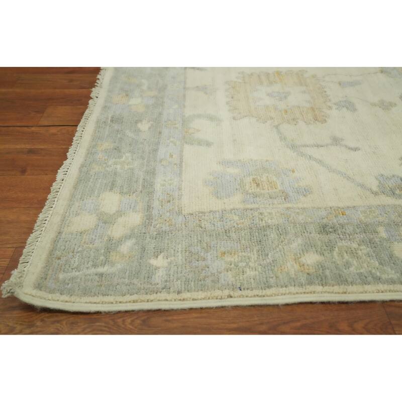 Earth Tone Wool Oushak Vegetable Dye Runner Rug, Floral Geometric Carpet - 13' 4'' X 2' 9''