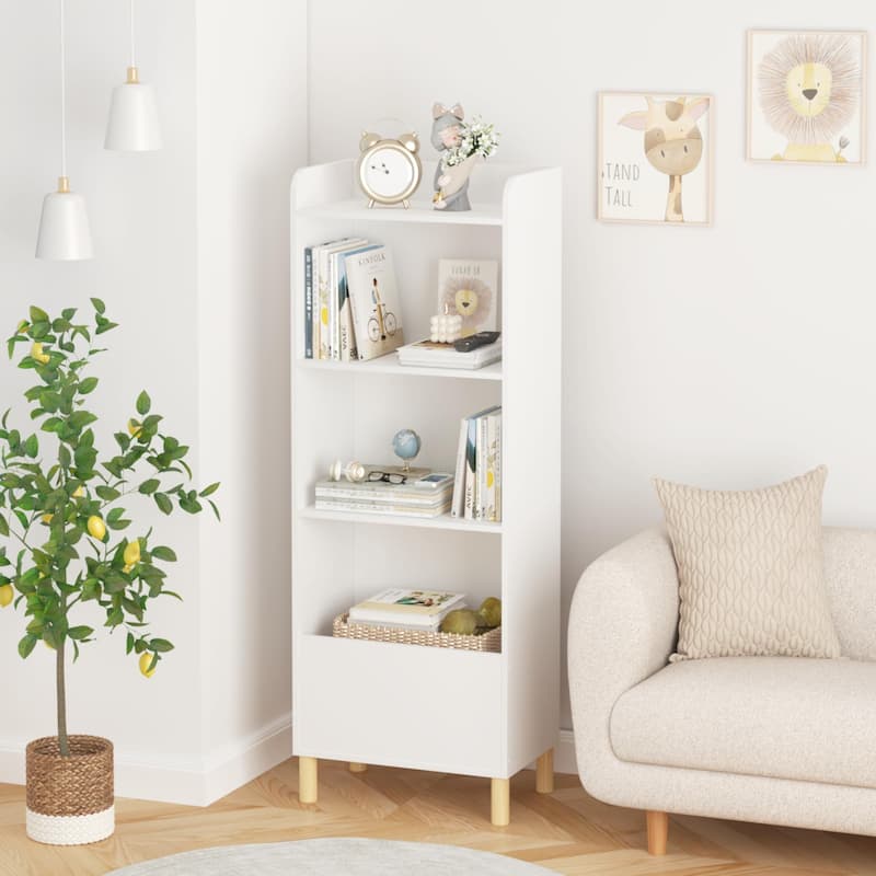 Kids 4-Tier Bookcase, Children's Book Display - White