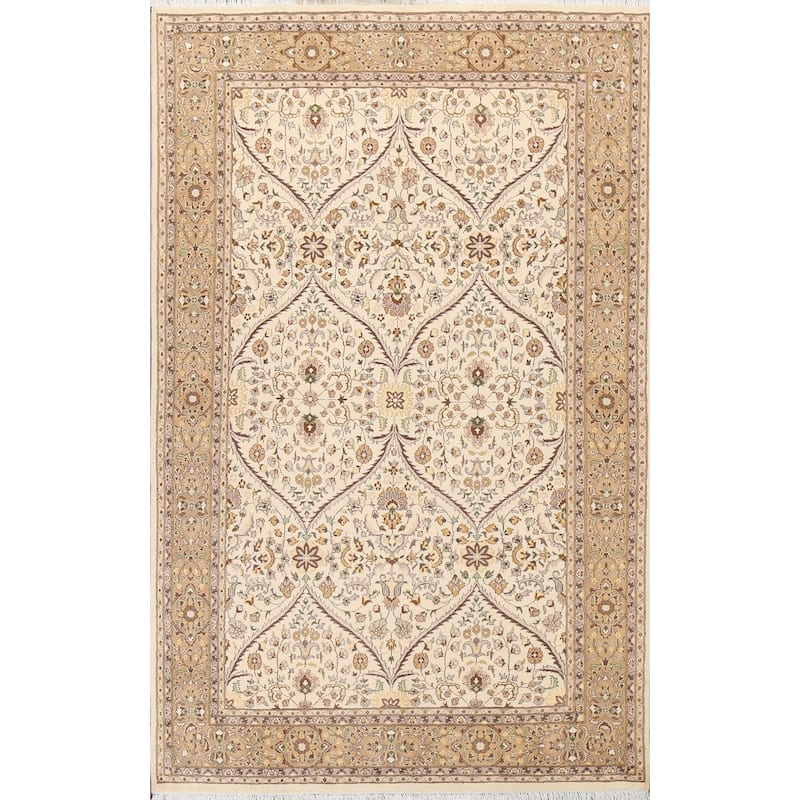 Floral Tabriz Oriental Wool Area Rug Hand-knotted Vegetable Dye Carpet - 6'0" x 9'2"