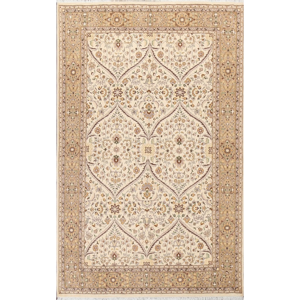Floral Tabriz Oriental Wool Area Rug Hand-knotted Vegetable Dye Carpet - 6'0" x 9'2"