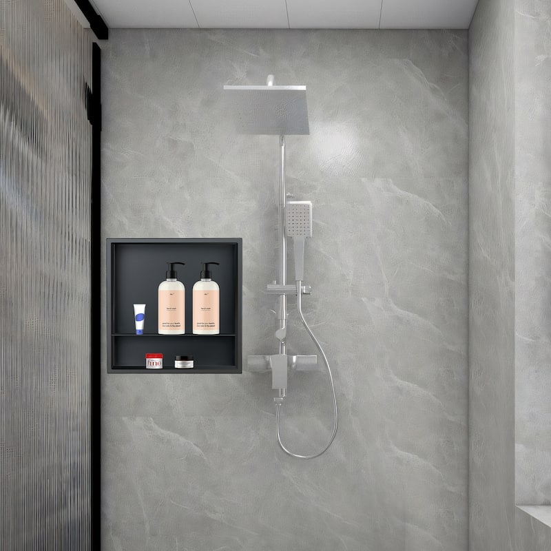 12.6"x12.6" Stainless Steel 18 Gauge Black Square Recessed Shower Niche