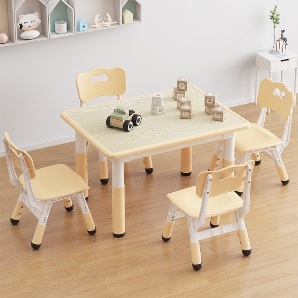 slide 2 of 14, Table and 4 Chairs Set for Ages 2-10 Height Adjustable Natural