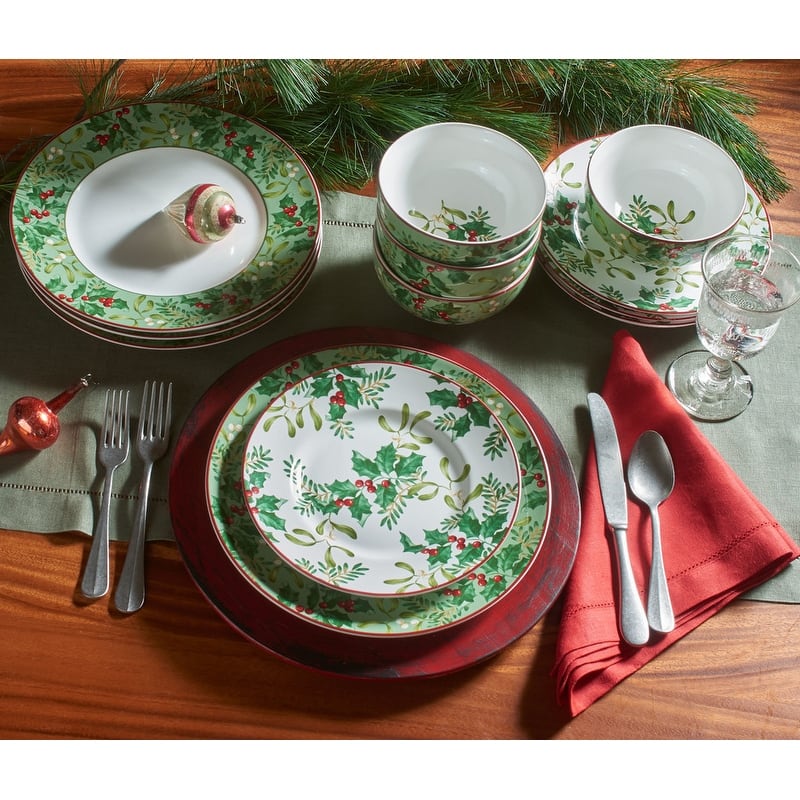 222 Fifth Christmas Foliage 12 Piece Dinnerware Set