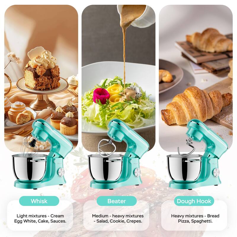 Dual Bowl Electric Stand Mixer 5.2L + 4.5L, 10 Speed Kitchen Mixer with Timer, Stainless Steel Bowls
