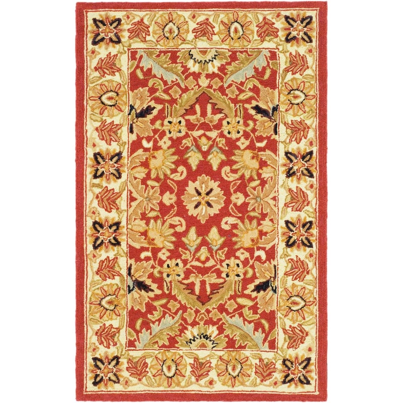 SAFAVIEH Handmade Chelsea Vermont French Country Wool Rug - 2'6" x 4' - Red/Ivory