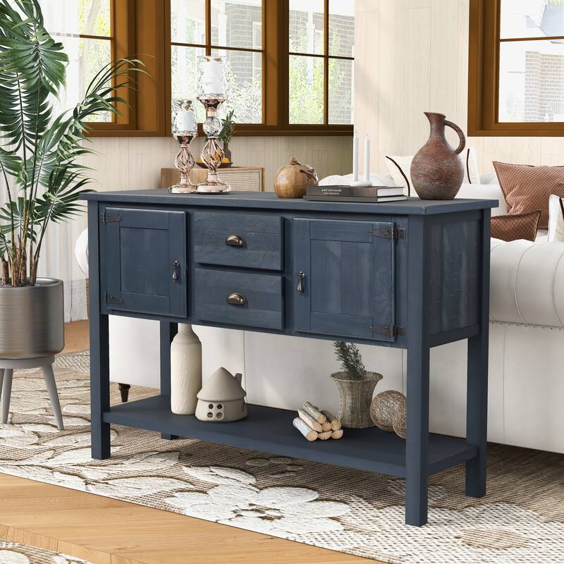 Solid Wood Sideboard Console Table with Drawers Cabinets and Bottom Shelf