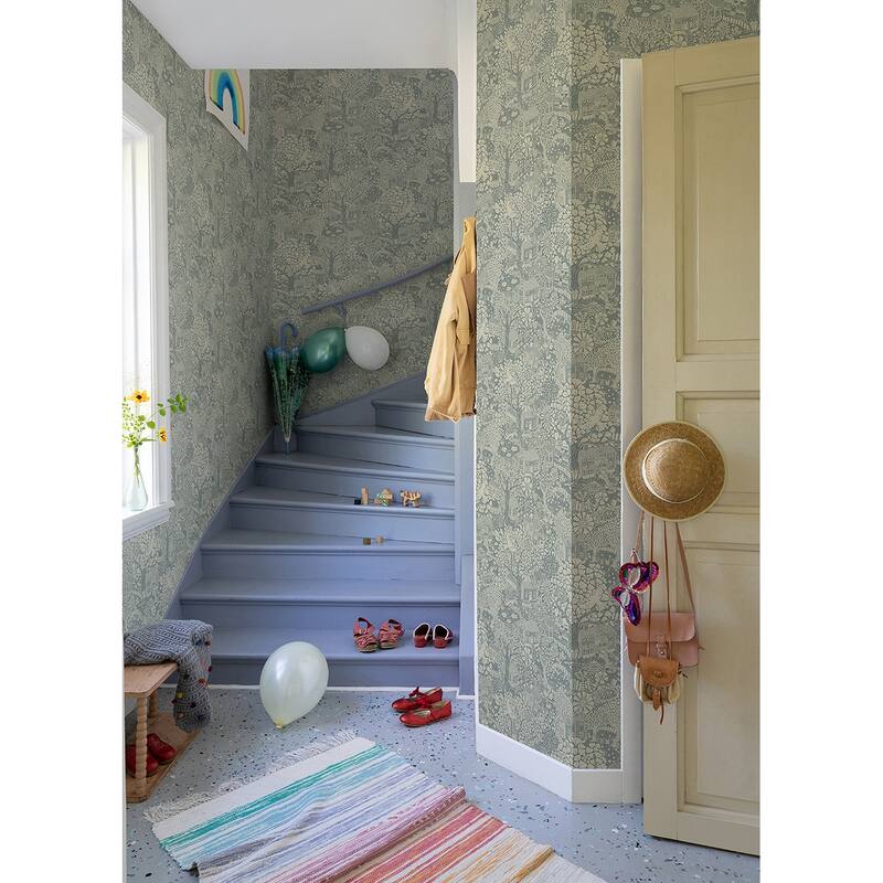 A-Street Prints Bygga Bo Blue Woodland Village Wallpaper