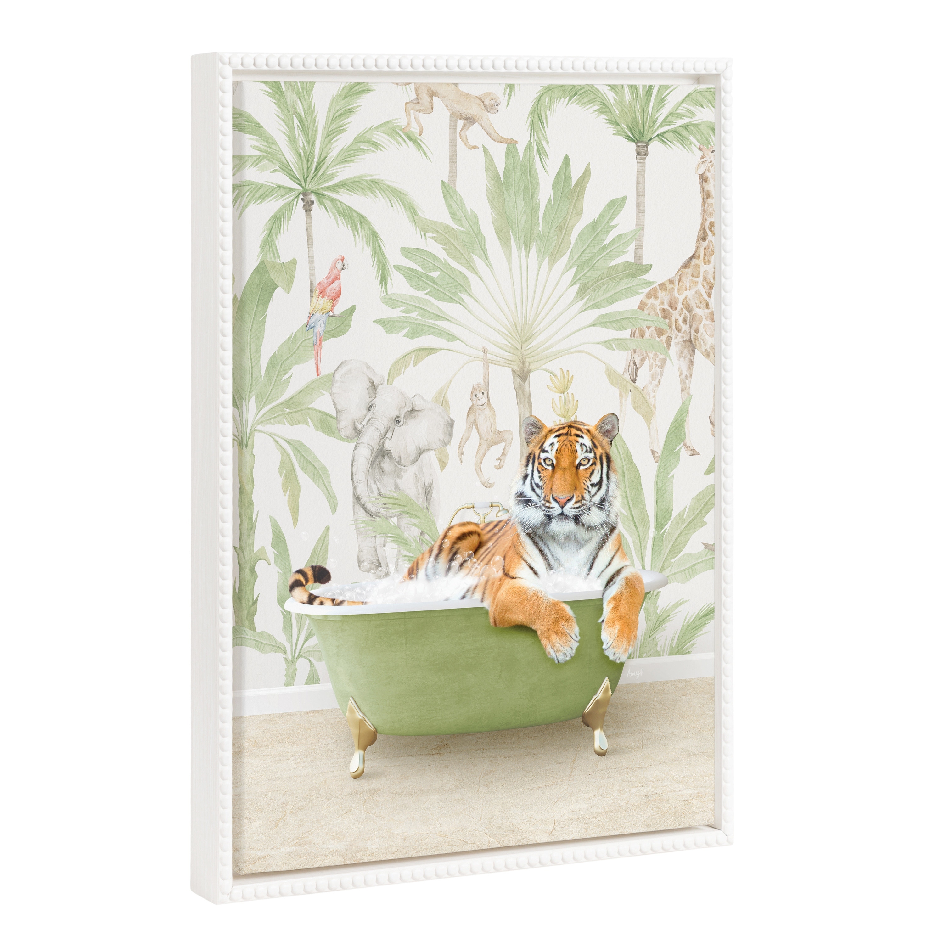 Kate and Laurel Sylvie Tiger in Wild Safari Bathtub Framed Canvas by Amy Peterson