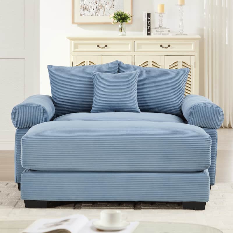 Oversized Accent Armchair with Ottoman, Modern Upholstered Single Sofa Chair, Corduroy Reading Chairs for Bedroom, Living Room