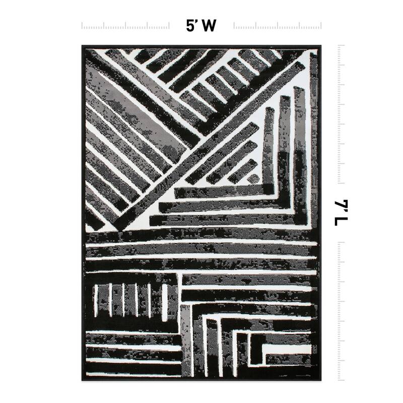 World Rug Gallery Contemporary Stripe Design Black/Gray/Ivory Area Rug