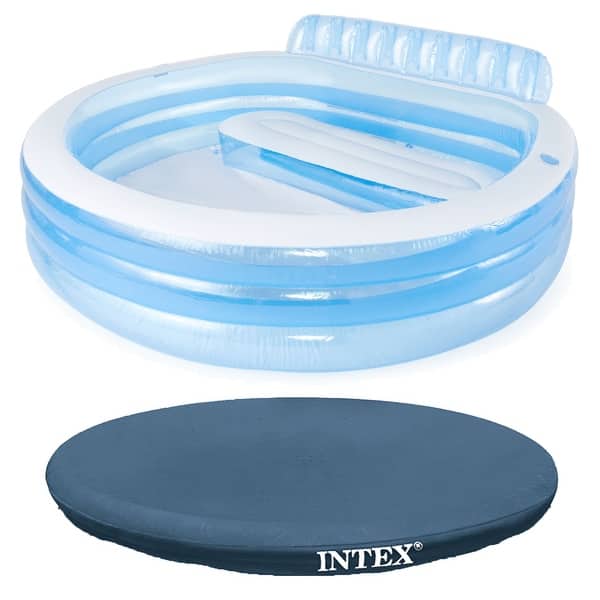 slide 2 of 8, Intex Swim Center Round Inflatable Outdoor Swimming Lounge Pool with Pool Cover - 16