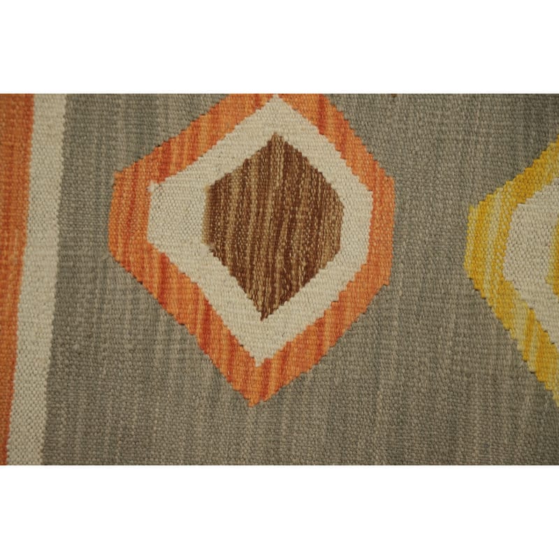 Hand Woven Oriental 100% Wool Carpet Southwestern Tribal Greys & Charcoal Kilim Runner Rug - 5' 8'' X 2' 0''