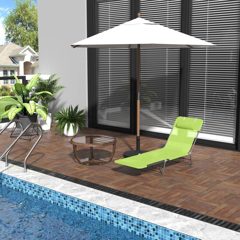 Folding Outdoor Chaise Lounge Chair with Adjustable Backrest and Pillow for Patio Poolside or Beach