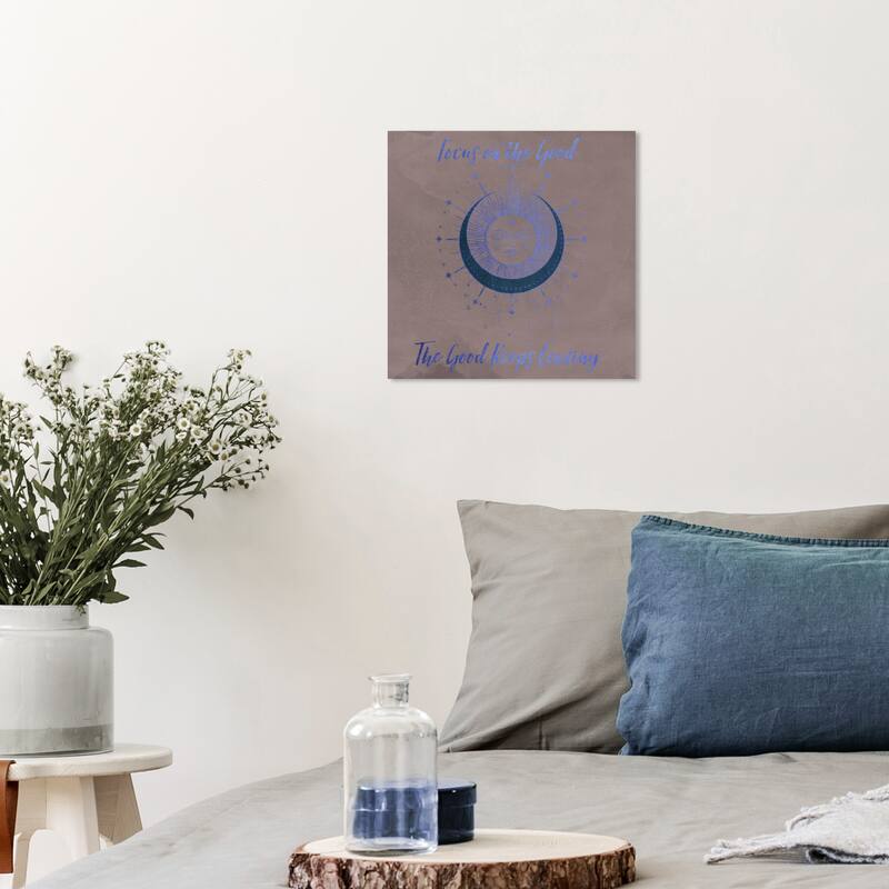 Wynwood Studio Prints Astronomy and Space Good Vibes Solar Luna Gold Black and Pastel Black Glam Wall Art Canvas Print - 12 x 12
